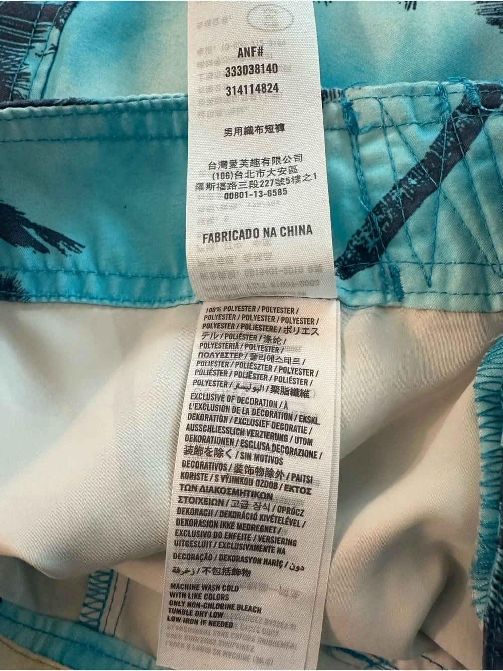 Hollister Teal & Navy Palm-Print Hybrid Swim Shorts